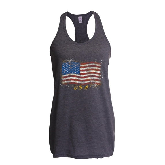 NIB - Women's Racerback Tank Top, up to Women Size 2XL - American Flag USA in Gold