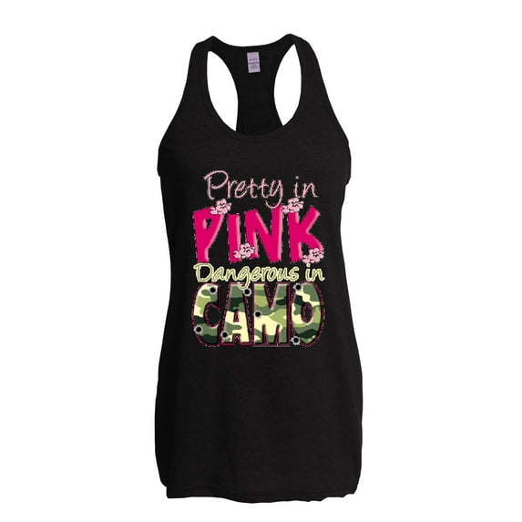 NIB - Women's Racerback Tank Top, up to Women Size 2XL - Pretty in Pink Dangerous in Camo