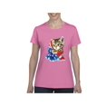thumbnail image 1 of NIB - Women's T-Shirt Short Sleeve - American Flag 4th of July Kitty, 1 of 5