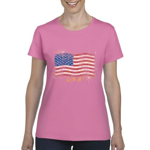 NIB - Women's T-Shirt Short Sleeve - American Flag USA in Gold
