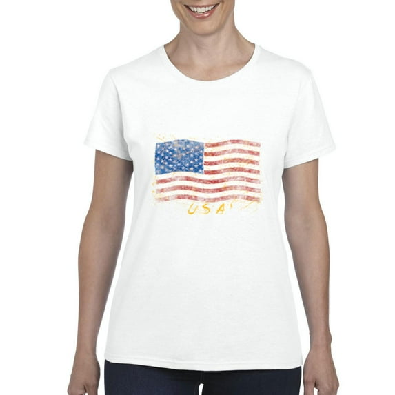 NIB - Women's T-Shirt Short Sleeve - American Flag USA in Gold