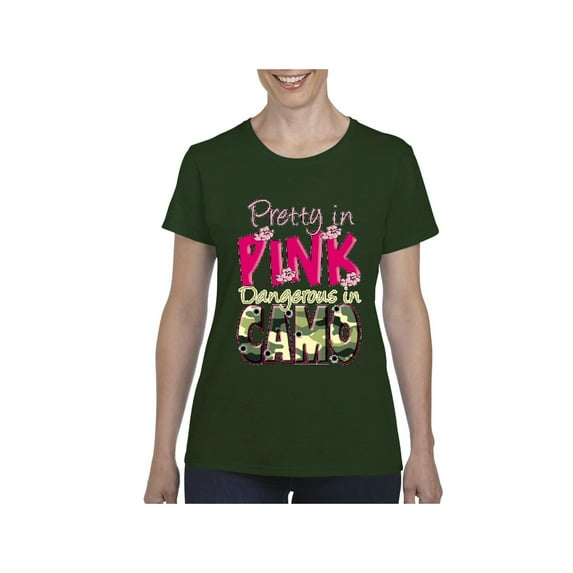 NIB - Women's T-Shirt Short Sleeve - Pretty in Pink Dangerous in Camo