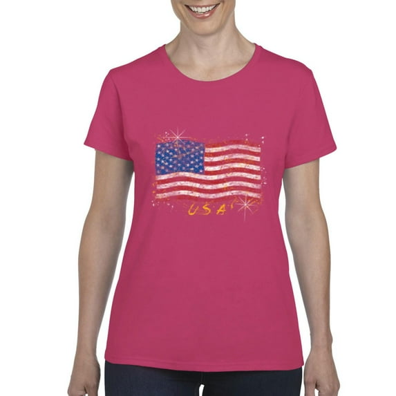 NIB - Women's T-Shirt Short Sleeve - American Flag USA in Gold