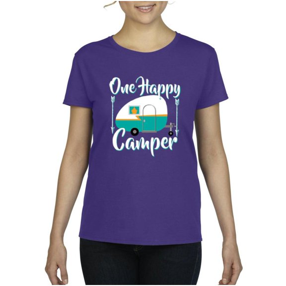 NIB - Women's T-Shirt Short Sleeve, up to Women Size 3XL - ONE HAPPY CAMPER