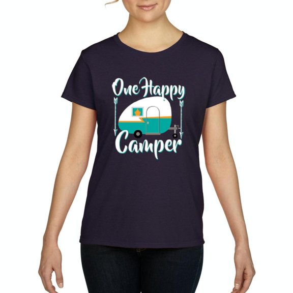 NIB - Women's T-Shirt Short Sleeve, up to Women Size 3XL - ONE HAPPY CAMPER