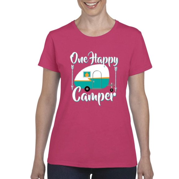 NIB - Women's T-Shirt Short Sleeve, up to Women Size 3XL - ONE HAPPY CAMPER