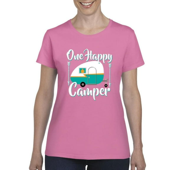 NIB - Women's T-Shirt Short Sleeve, up to Women Size 3XL - ONE HAPPY CAMPER