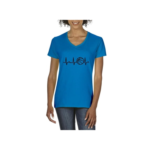 NIB - Women's T-Shirt V-Neck Short Sleeve - Basketball Heartbeat