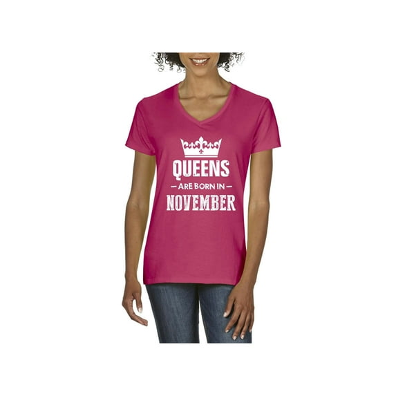 NIB - Women's T-Shirt V-Neck Short Sleeve - Birthday Gift Queens Are Born in November