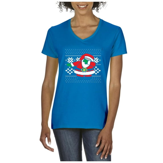 NIB - Women's T-Shirt V-Neck Short Sleeve - Christmas Dancing Santa
