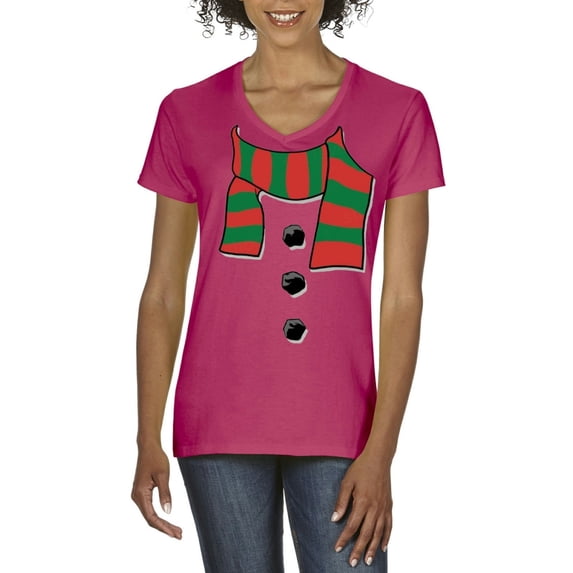 NIB - Women's T-Shirt V-Neck Short Sleeve - Christmas Snowman Scarf
