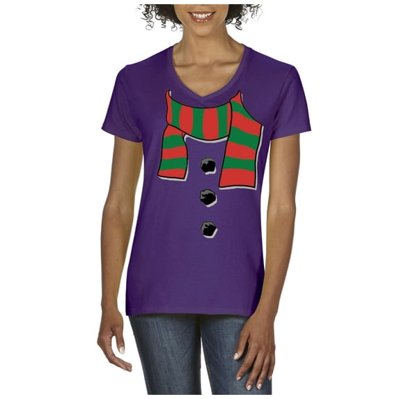 NIB - Women's T-Shirt V-Neck Short Sleeve - Christmas Snowman Scarf
