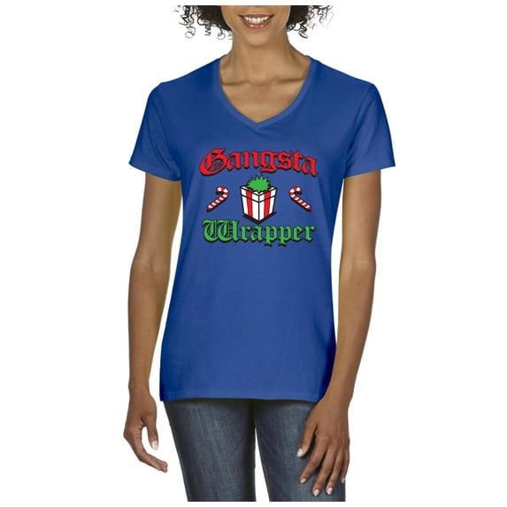 NIB - Women's T-Shirt V-Neck Short Sleeve - Christmas Wrapper