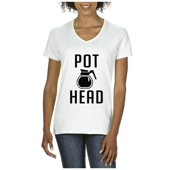 NIB - Women's T-Shirt V-Neck Short Sleeve - Coffee Pot Head