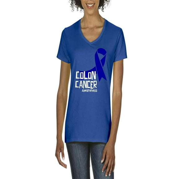 NIB - Women's T-Shirt V-Neck Short Sleeve - Colon Cancer