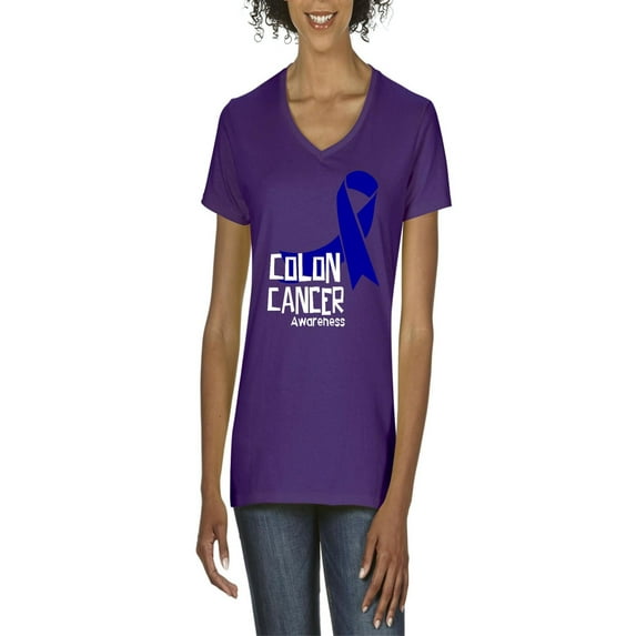 NIB - Women's T-Shirt V-Neck Short Sleeve - Colon Cancer