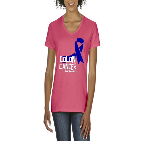 NIB - Women's T-Shirt V-Neck Short Sleeve - Colon Cancer