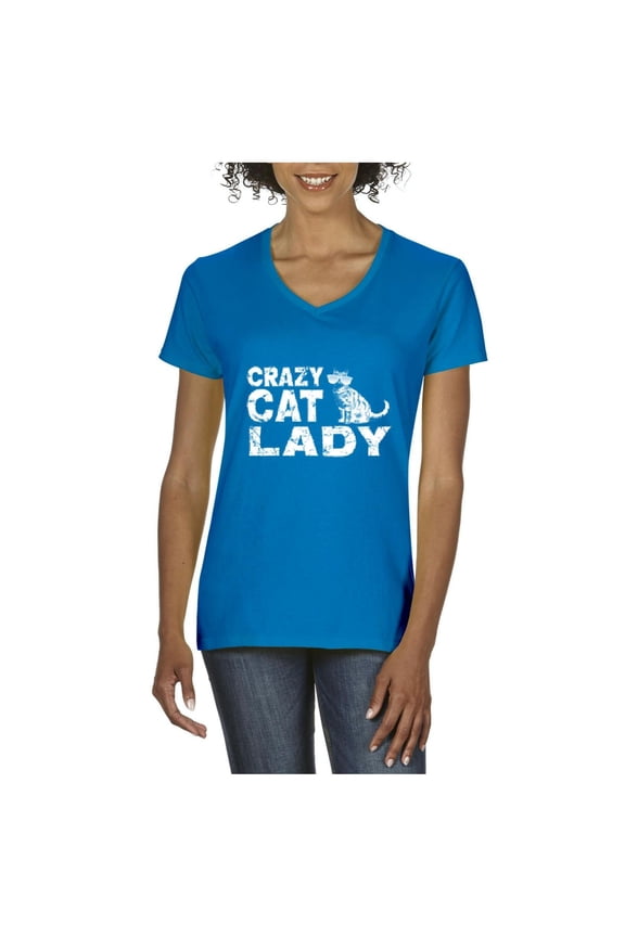 - Women's T-Shirt V-Neck Short Sleeve - Crazy Cat Lady