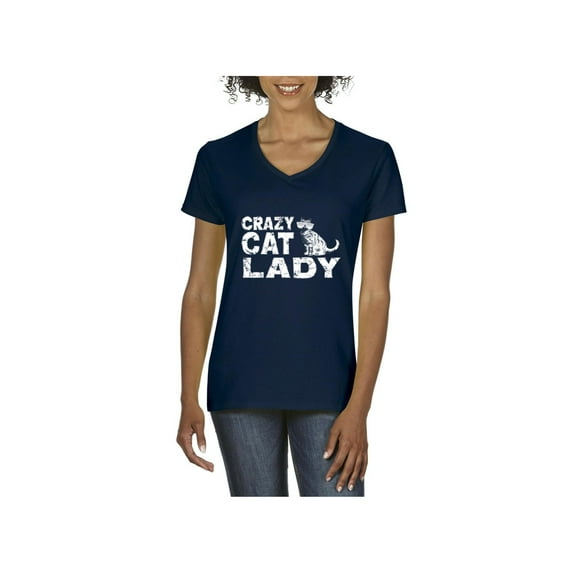 NIB - Women's T-Shirt V-Neck Short Sleeve - Crazy Cat Lady
