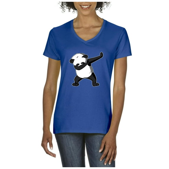 NIB - Women's T-Shirt V-Neck Short Sleeve - Dancing Panda