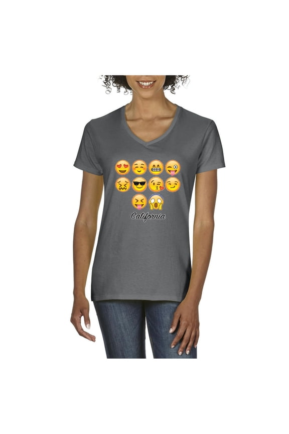 - Women's T-Shirt V-Neck Short Sleeve - Emoji Entourage