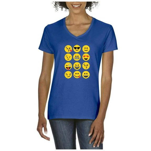 NIB - Women's T-Shirt V-Neck Short Sleeve - Emoji Group