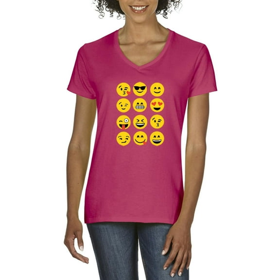 NIB - Women's T-Shirt V-Neck Short Sleeve - Emoji Group