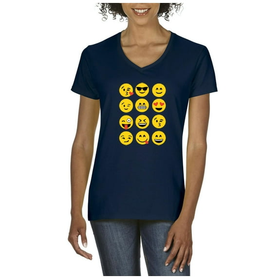 NIB - Women's T-Shirt V-Neck Short Sleeve - Emoji Group