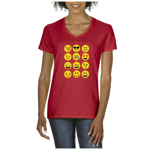 NIB - Women's T-Shirt V-Neck Short Sleeve - Emoji Group