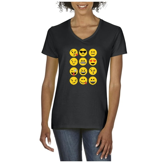 NIB - Women's T-Shirt V-Neck Short Sleeve - Emoji Group