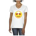 thumbnail image 1 of NIB - Women's T-Shirt V-Neck Short Sleeve - Emoji Heart-Shaped Eyes, 1 of 5