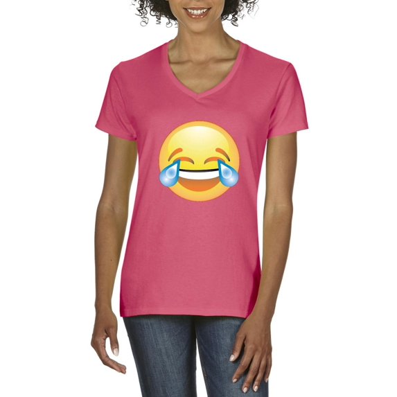 NIB - Women's T-Shirt V-Neck Short Sleeve - Emoji Laughing Tears