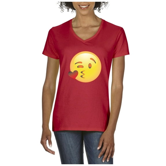 NIB - Women's T-Shirt V-Neck Short Sleeve - Emoji Winky Face