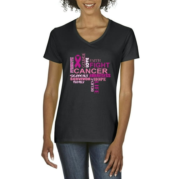 NIB - Women's T-Shirt V-Neck Short Sleeve - Fight Breast Cancer