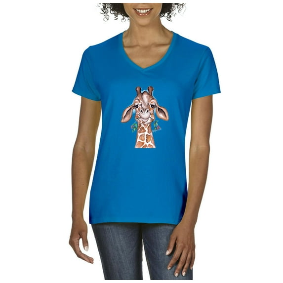 NIB - Women's T-Shirt V-Neck Short Sleeve - Giraffe