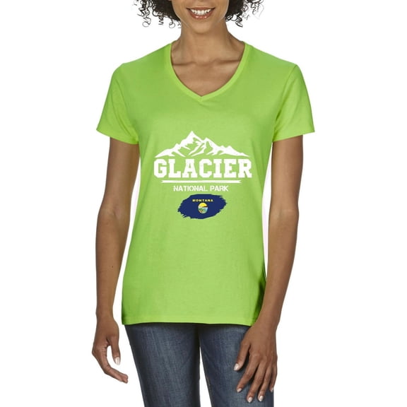 NIB - Women's T-Shirt V-Neck Short Sleeve - Glacier National Park