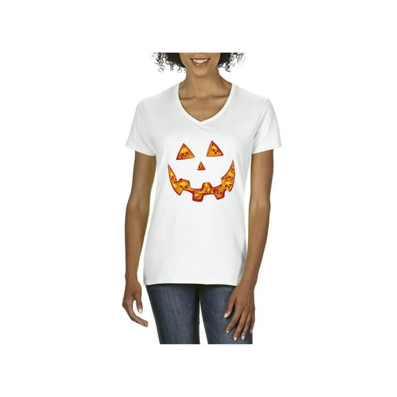 NIB - Women's T-Shirt V-Neck Short Sleeve - Halloween Costume Pumpkin Face