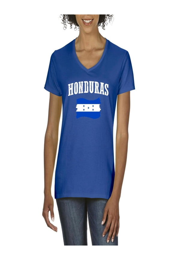 - Women's T-Shirt V-Neck Short Sleeve - Honduras Flag