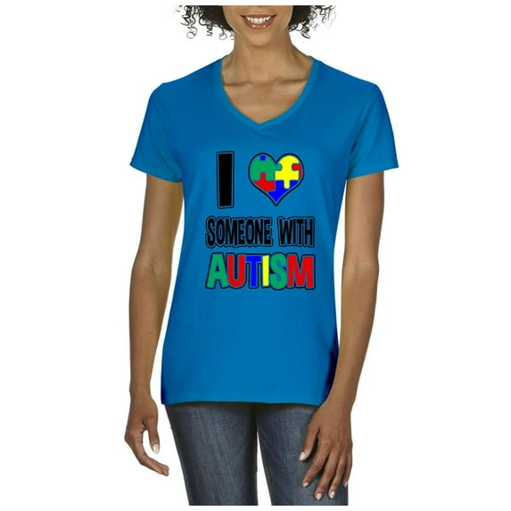 NIB - Women's T-Shirt V-Neck Short Sleeve - I Love Someone With Autism