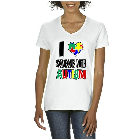 NIB - Women's T-Shirt V-Neck Short Sleeve - I Love Someone With Autism