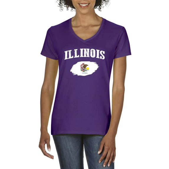 NIB - Women's T-Shirt V-Neck Short Sleeve - IL Illinois Flag