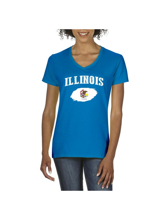 - Women's T-Shirt V-Neck Short Sleeve - IL Illinois Flag