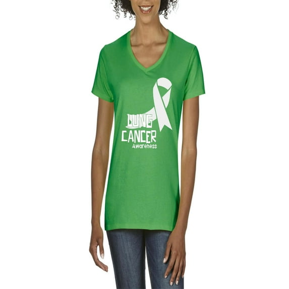 NIB - Women's T-Shirt V-Neck Short Sleeve - Lung Cancer