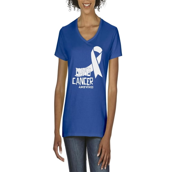 NIB - Women's T-Shirt V-Neck Short Sleeve - Lung Cancer