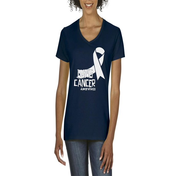 NIB - Women's T-Shirt V-Neck Short Sleeve - Lung Cancer
