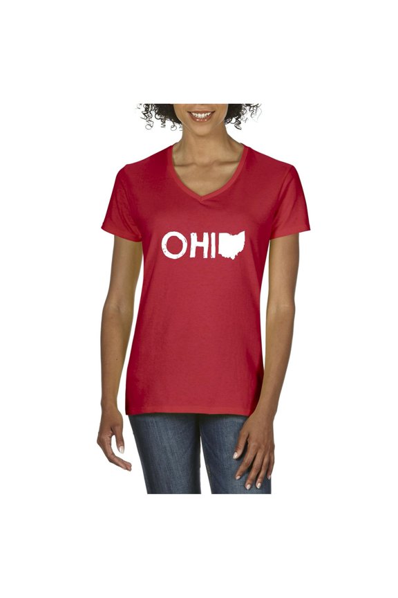 - Women's T-Shirt V-Neck Short Sleeve - Ohio Map