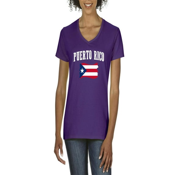NIB - Women's T-Shirt V-Neck Short Sleeve - Puerto Rico Flag