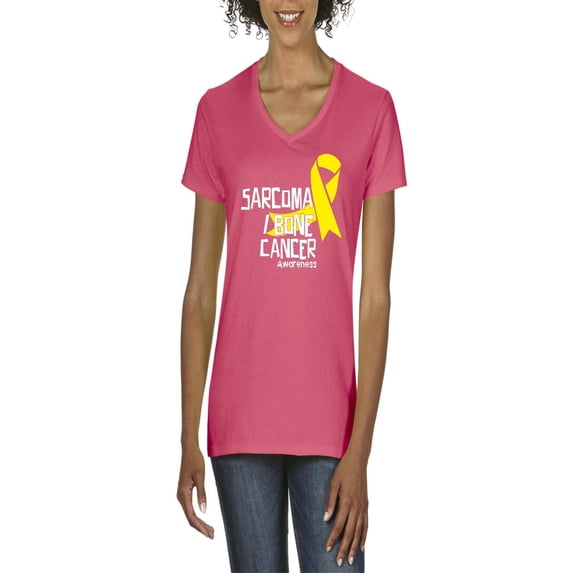 NIB - Women's T-Shirt V-Neck Short Sleeve - Sarcoma Bone Cancer Awareness Ribbon