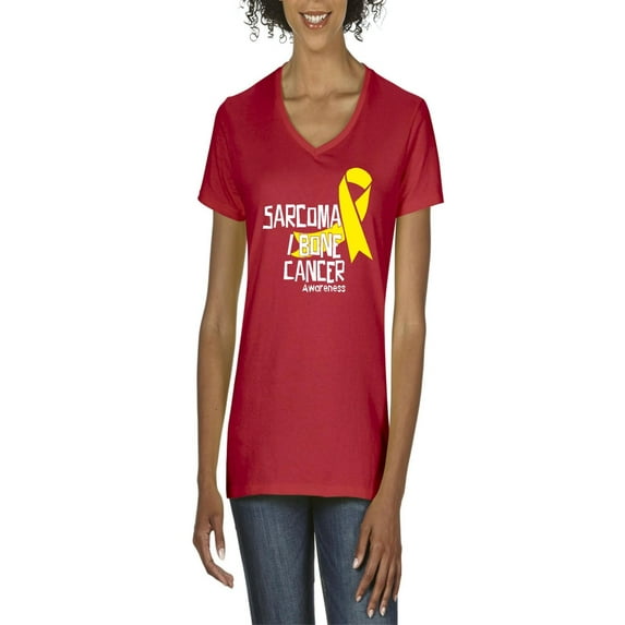 NIB - Women's T-Shirt V-Neck Short Sleeve - Sarcoma Bone Cancer Awareness Ribbon