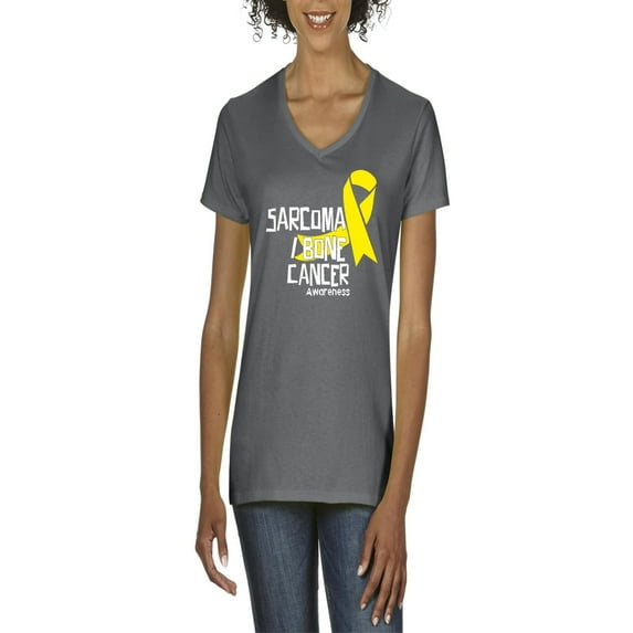 NIB - Women's T-Shirt V-Neck Short Sleeve - Sarcoma Bone Cancer Awareness Ribbon